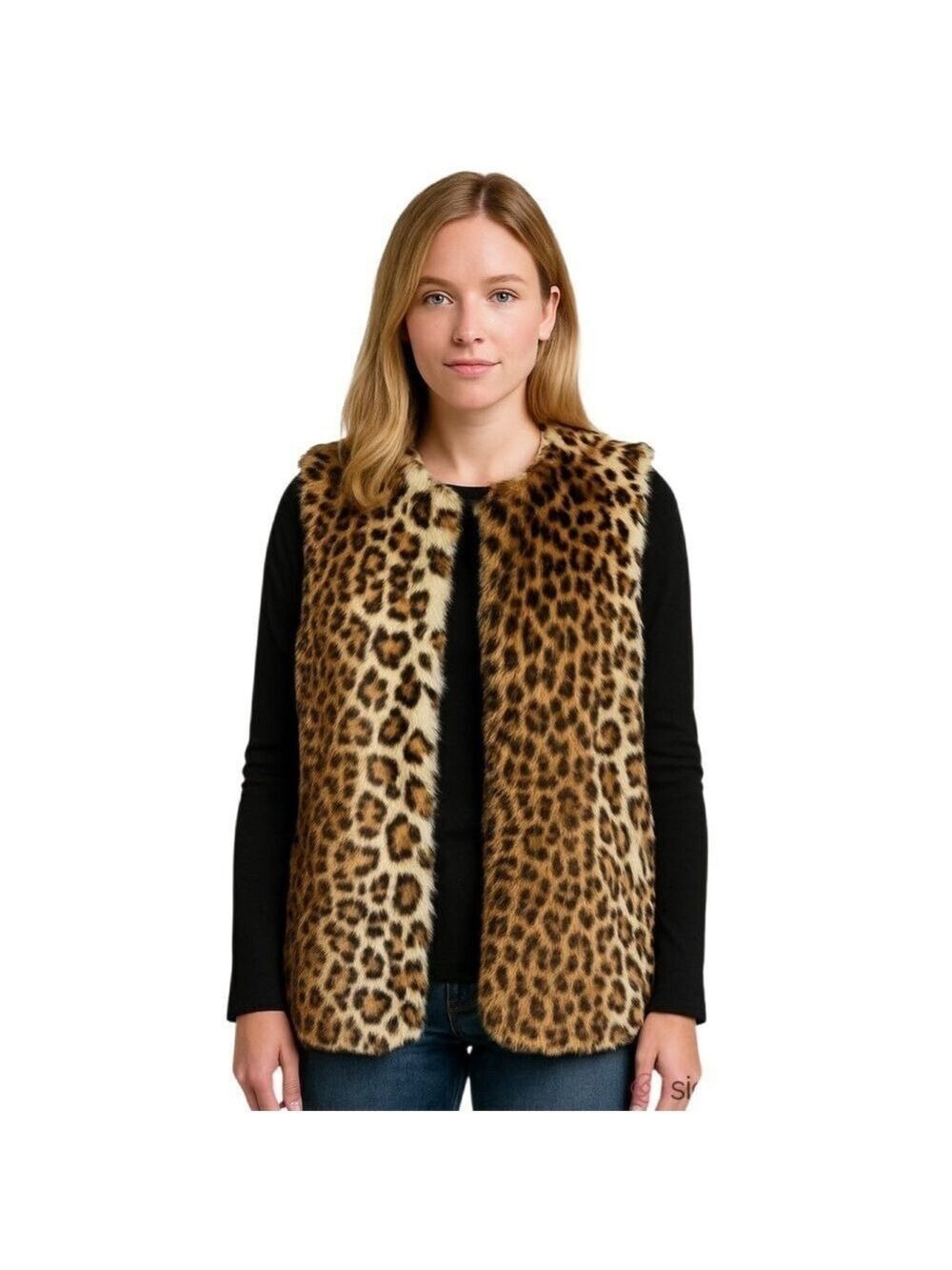 INC International Concepts New Brown Black Leopard Faux Fur Vest Size S/M